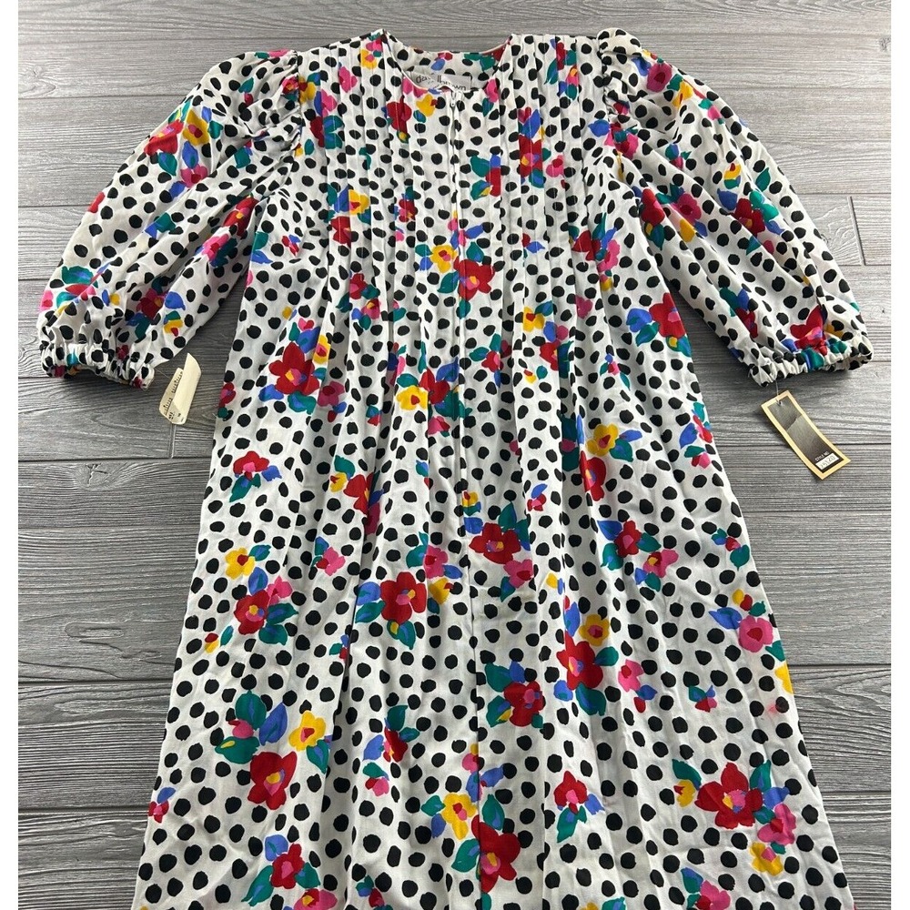 David Brown California Vintage Floral Polka Dot Long House Dress Zip Front M NWT
